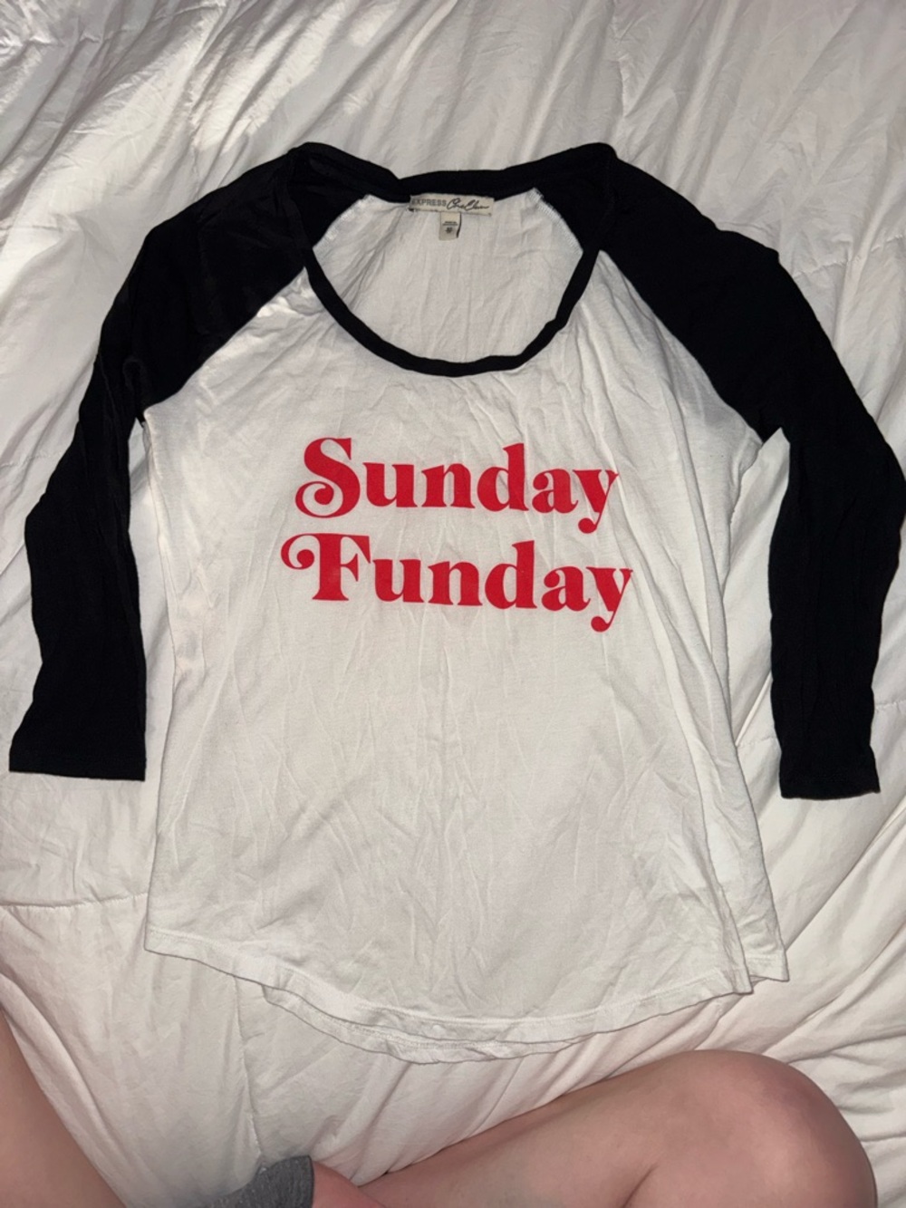Sunday Funday Women's Raglan Baseball Tee - White with Black Sleeves